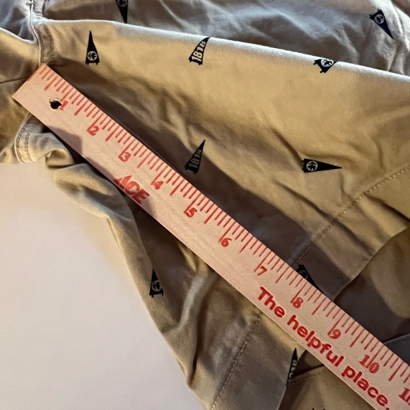 Brooks Brothers khaki flat front blue flags all over print sz 33 preppy shorts - Picture 6 of 10